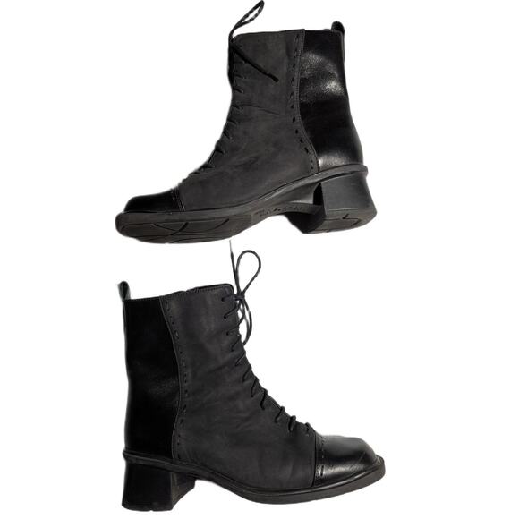 Naot Hudson Black Leather Suede Cap Toe Lace Up Retro Granny Boots EU 36 US 5 - Picture 1 of 5